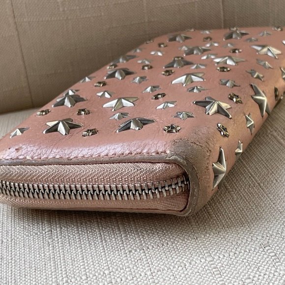 Jimmy Choo Clutch Nellie Star Studded Leather Zip Around Long Wallet Made Italy - Picture 6 of 12